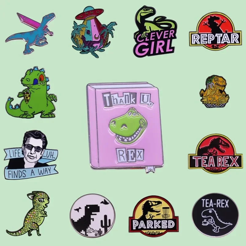 Tyrannosaurus Rex Velociraptor Enamel Pin Dinosaur Brooches Raptor Animal Horror Lapel Metal Badges Gifts for Boys Drop Shipping