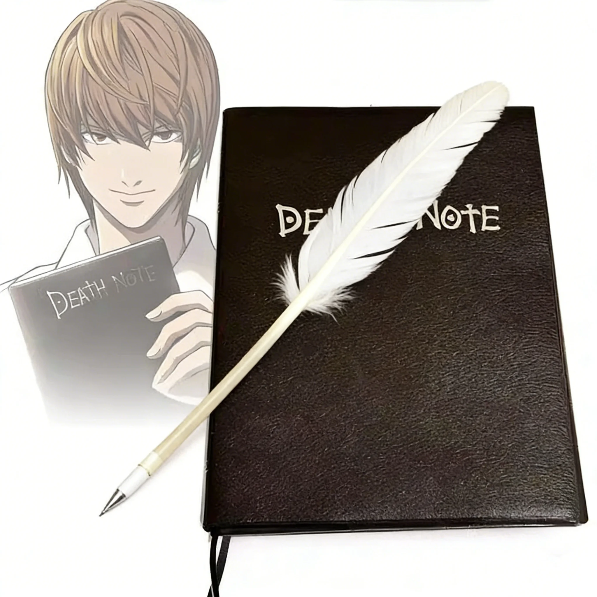 Anime Death Notebook & Feather Pen Set Cosplay Notebook with Pendant Novelty Gift for Kids
