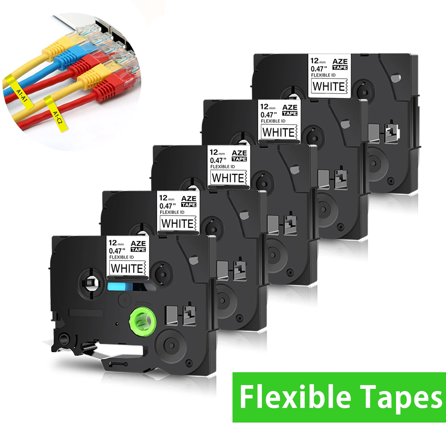 5PK Compatible for Brother TZe-FX231 TZ-FX231 12mm  Flexible-ID Wire Cable Label Tape for PT-D600 D210 P700 P710BT Label Maker