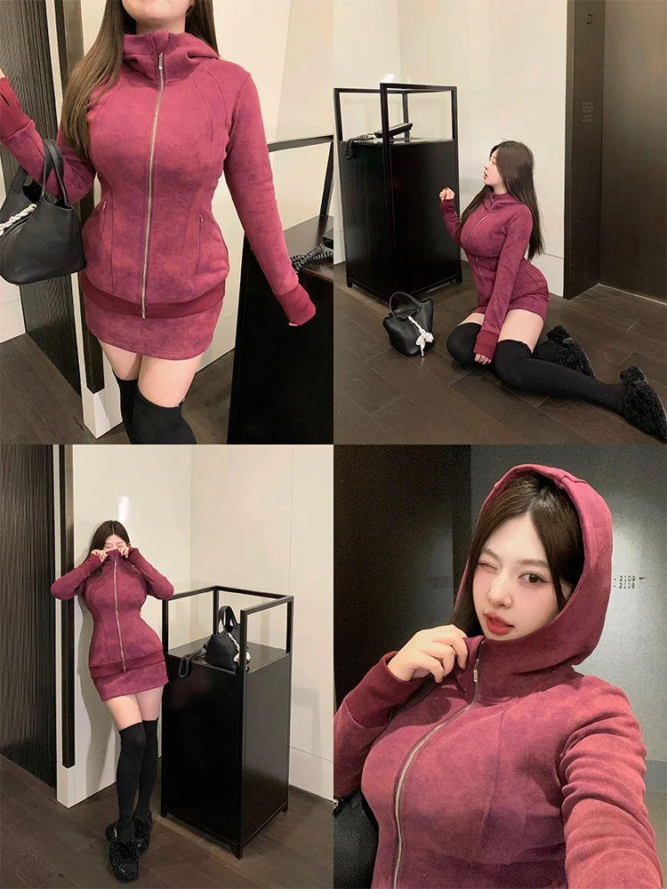 

Комплект Lulu Silver: Жилет из искусственного меха и юбка, женский приталенный худи, весенний модный костюм-двойка больших размеров в корейском стиле для повседневной носки