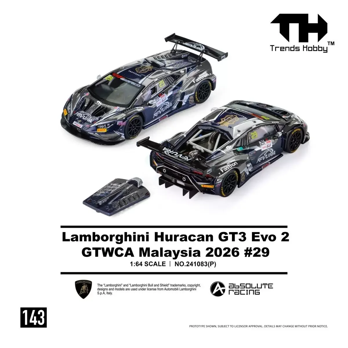 TH 1:64 Lamborghini Huracan GT3 Evo2 GTWCA 2026 #29 Race Car Alloy Diecast Model Car Collectible Gift