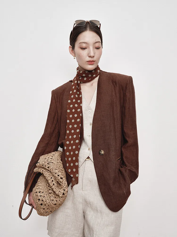

UMILAB Han Linen oulder Pad Suit Long Termism Nel Thin Pad oulder Suit C938W Commute Sle Straight Tube Pure Linen