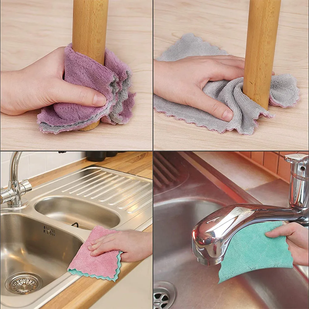 10Pcs Cleaning Towel,Dish Washing Towel,Dishcloth,Coral Velvet Towel,Table Cleaning,Household Towel,Kitchen Supply,Random Color