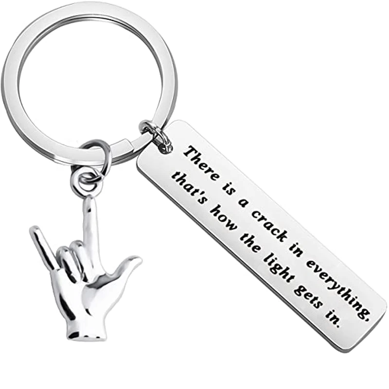 I Love You Hand Sign Language Charm Keychain ASL Jewelry Deaf Awareness Gifts There is a Crack in Everything Interpreter Gifts