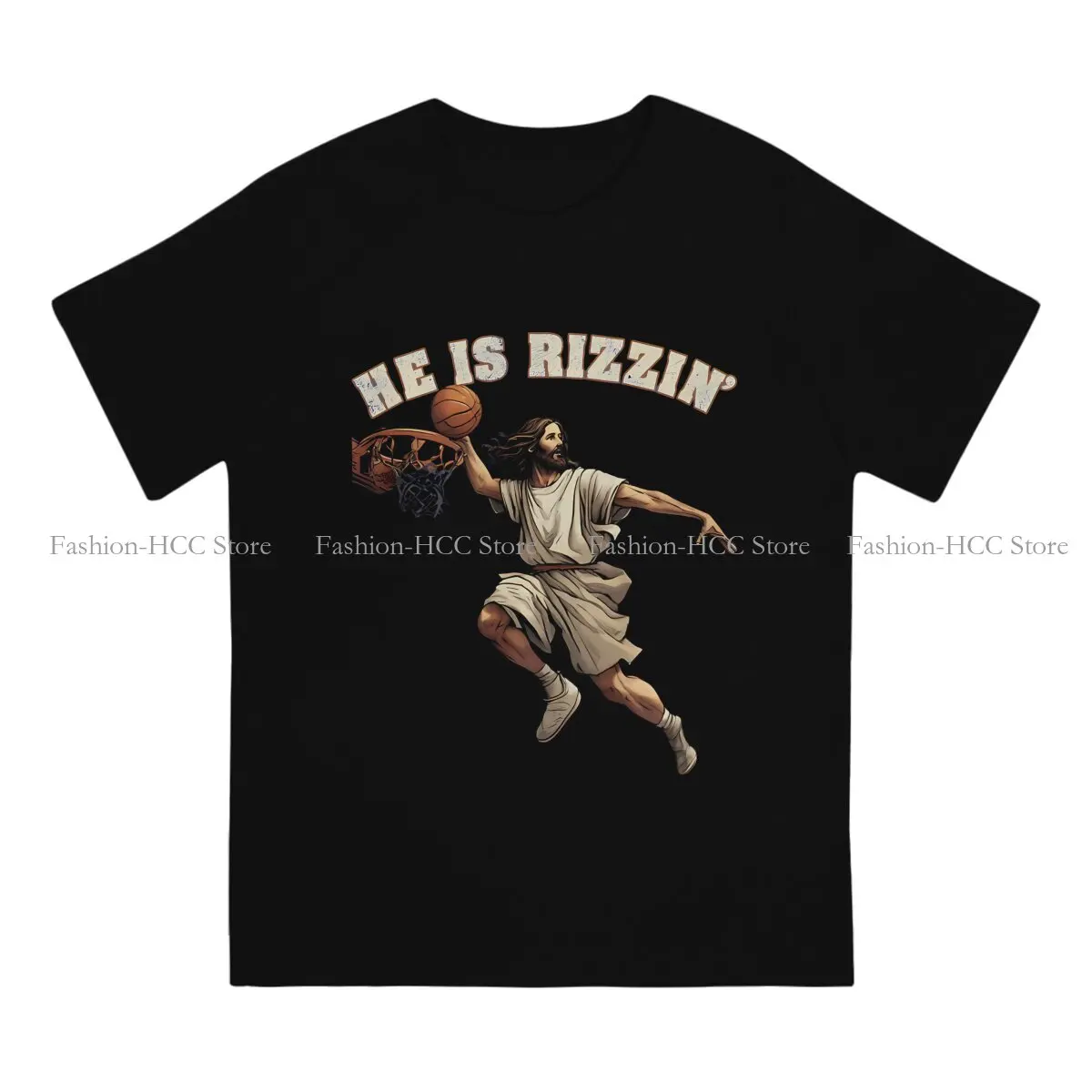 O Neck TShirt He Is Rizzin Meme Jesus Basic Polyester T Shirt Man's Clothes Individuality