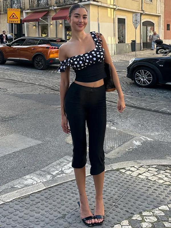 Pantaloni micro svasati versatili casual Pantaloni da sette piedi per pendolari da donna All-Match Pantaloni larghi in vita elastica lavorata a maglia