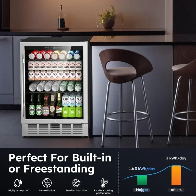 Beverage Refrigerator Built-in Freestanding Beverage Cooler with Glass Door Security Lock Removable Shelves