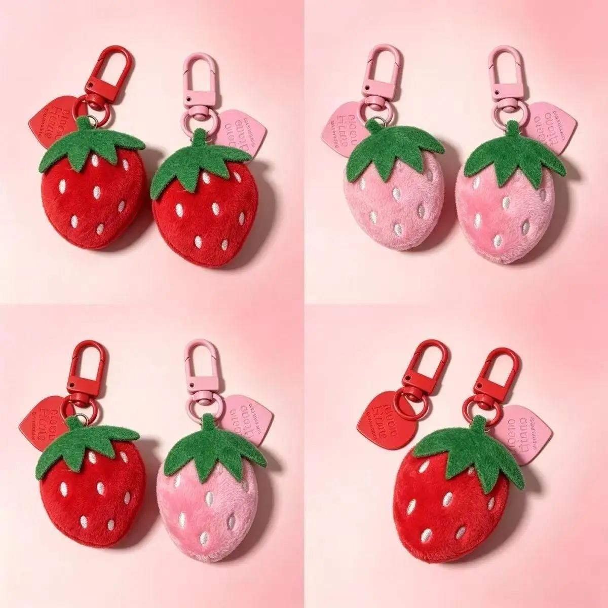 Cute Plush Keychain Cartoon Strawberry Soft Bag Charm Decorative Key Pendant for Backpack Purse Women Birthday Gift
