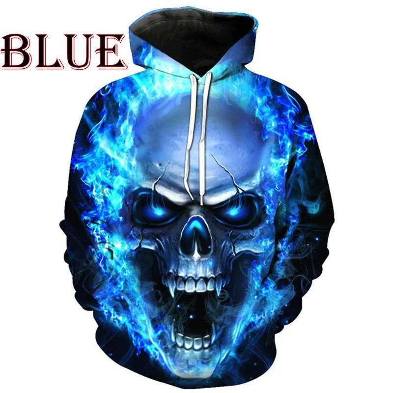 Unisex Fashion Causal Nylon Hooded Sweatshirts Popular 3D Printed Hoodie Loose Pullover Long Sleeve Shirt Cool Skull Hoodie 6XL