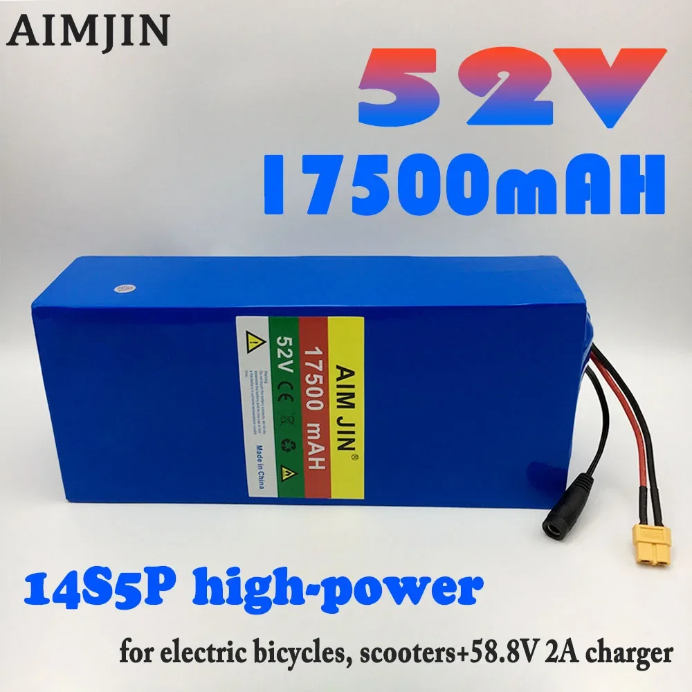 

52V 14S5P 17500mAh 18650 1500W lithium battery, high-power suitable for electric bicycles, scooters+58.8V 2A charger