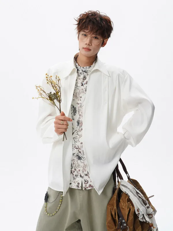 

Мужская модная рубашка свободного кроя с цветочным принтом, на пуговицах, имитация двухслойного дизайна, из полиэстера