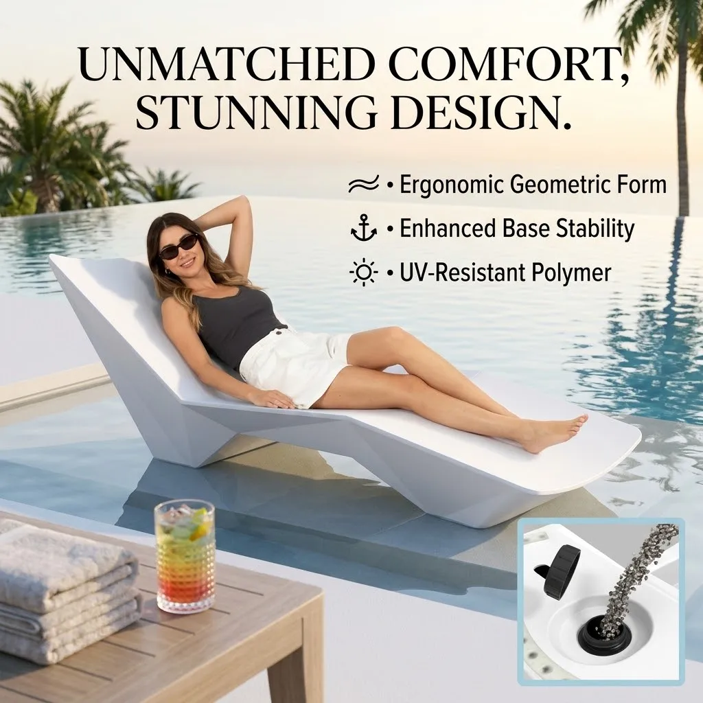 Modern Ergonomic S-Shaped Pool Lounger, Designer In-Pool Chaise Lounge Chair with Sand-Fill Weight Box, Heavy-Duty UV & Waterproof Outdoor Recliner with Drainage System for Poolside, Patio & Shallow Water