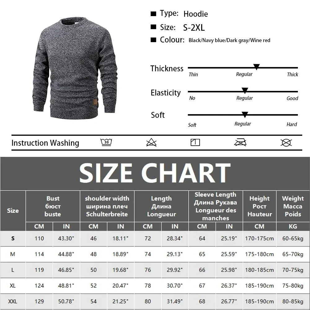 Men's Warm Crew Neck Sweatshirt Fleece Lined Thermal Pullover Autumn Winter Fashion Casual Sweater Loose Knit Long Sleeve Hoodie