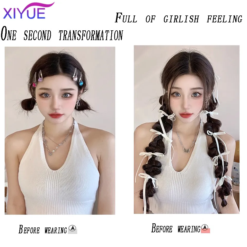 XIYUE peluca trenzada de estilo princesa para mujer, cinta trenzada de burbujas, torceduras de masa frita, cola de cerdo trenzada larga, se puede