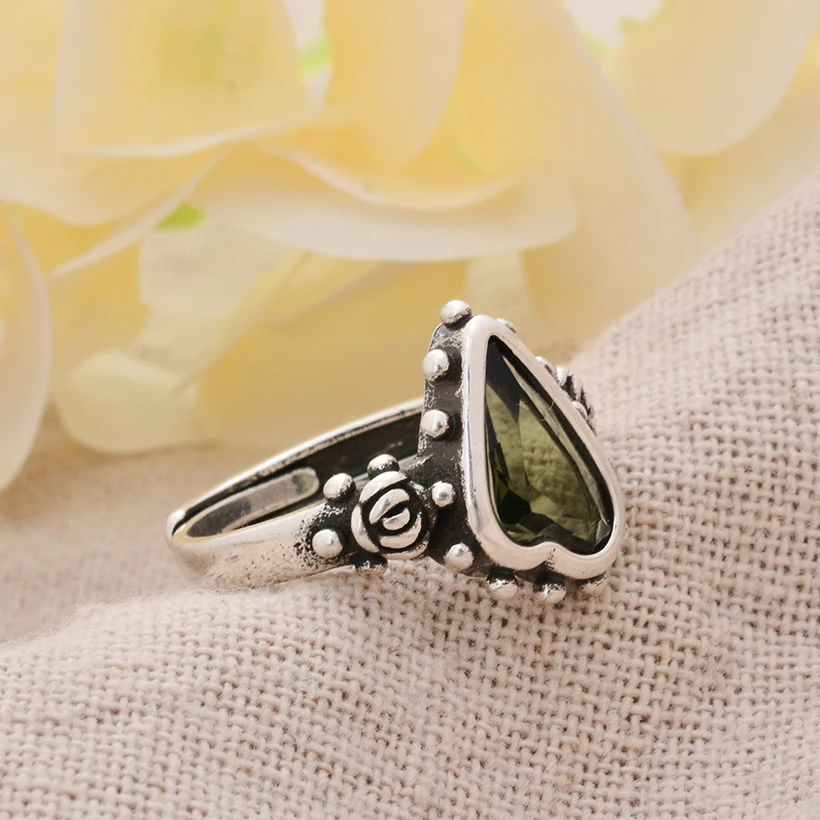 Romantic Love Heart Shiny Crystal Retro Thai Silver Female Ring Propose Jewellery Gifts No Fade