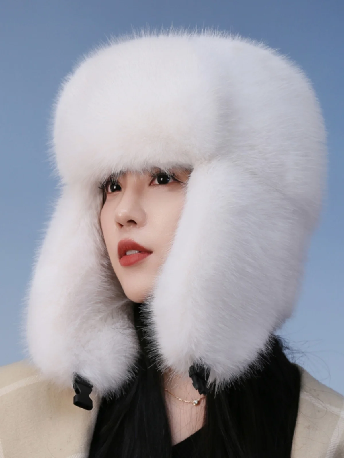 

New Faux fur bomber cap for women winter thickened warm windproof cap Girls faux fox fur snow cap ear-protecting cap