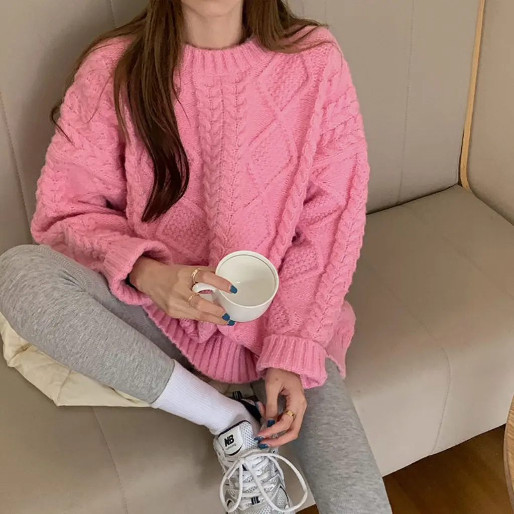 

Women's Korean-Style Thickened Loose Twist Sweater Autumn Winter Outer Wear All-match Lazy Style Student Knitted Top