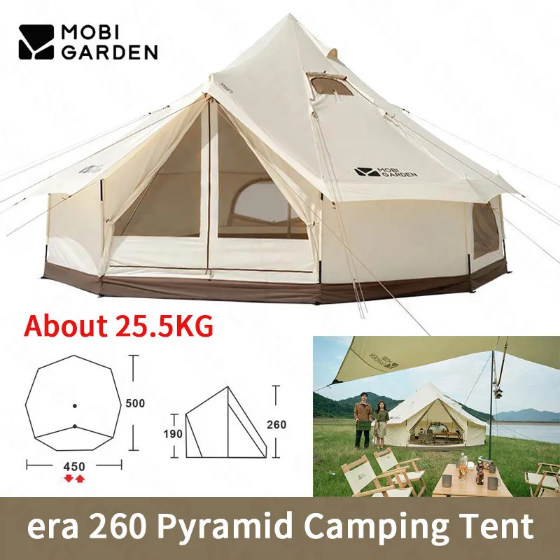 MOBI GARDEN ERA Pyramid Luxury Thickened Cotton Tent Outdoor Big Space Garden Family Camping Garden Yurt Type Tent Aluminum Rod