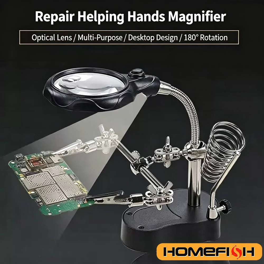 Portable Soldering Iron Station LED Magnifying Glass Soldering Iron Stand Rework Station Desktop Magnifier Soldering Repair Tool