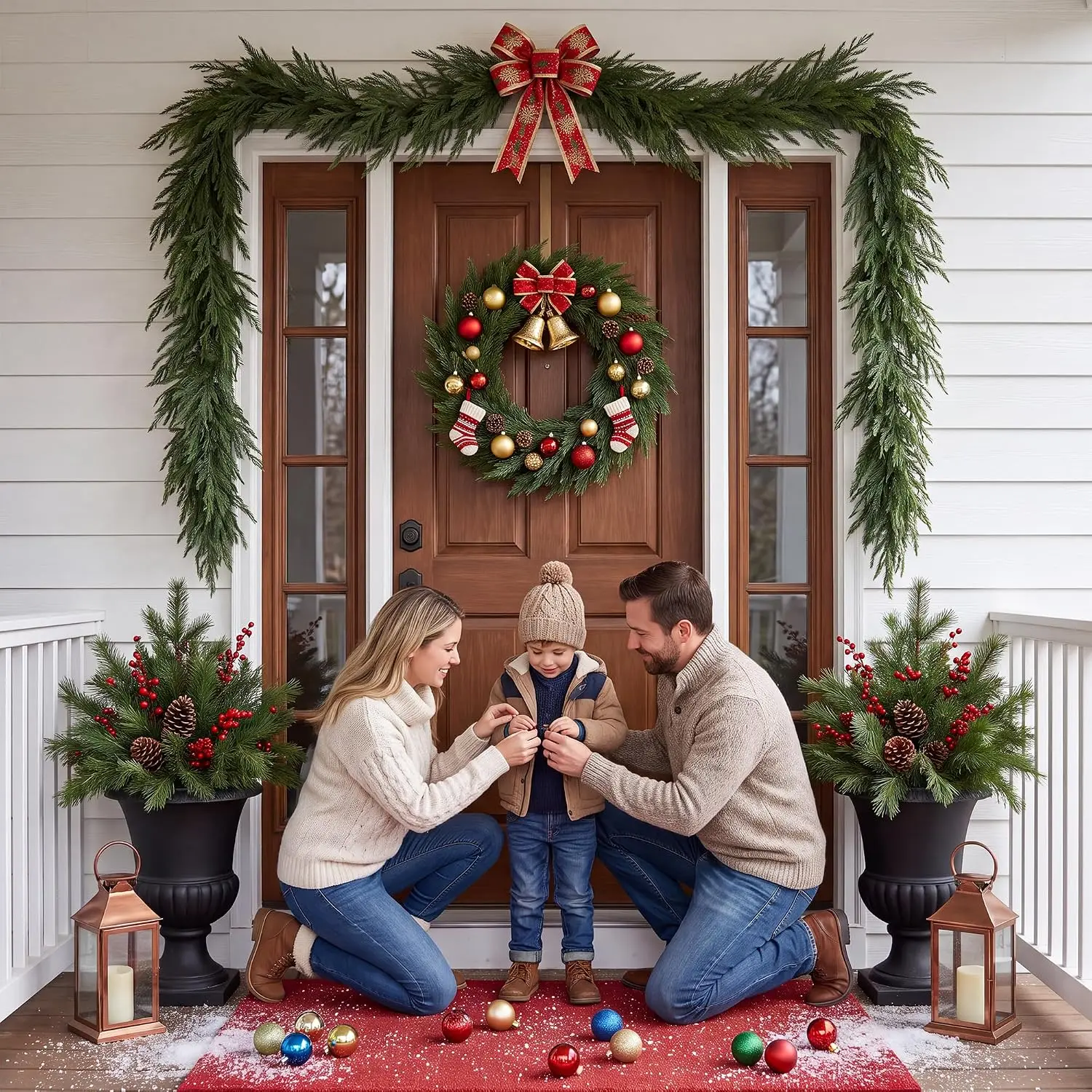 Garvee Christmas Garland 6/9ft Artificial Norfolk Pine Greenery Christmas Garland Xmas Tree Ornaments for Home Party Door Fireplace Stair Decoration