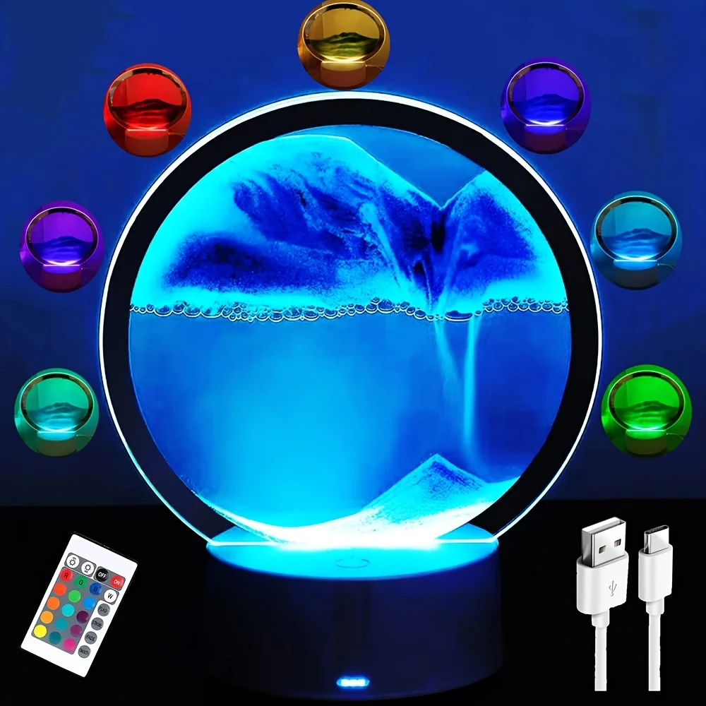 

Art Hourglass Sand Art Liquid Motion Mobile Table Decoration round Clear Glass Flowing Colored 3D Dynamic Quicksand for Home Dec