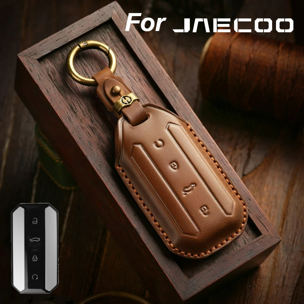 정품 소가죽 스마트 자동차 키 케이스 커버 가방 체인 리모컨 홀더 버튼 보호 키체인 자쿠 5 J5 EV 2025 2026용