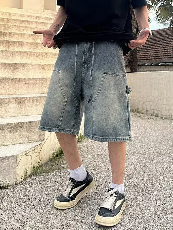 

Мужские летние тонкие прямые брюки свободного кроя American Sle Heavyweight для студентов, повседневные, однотонные, длиной до колена