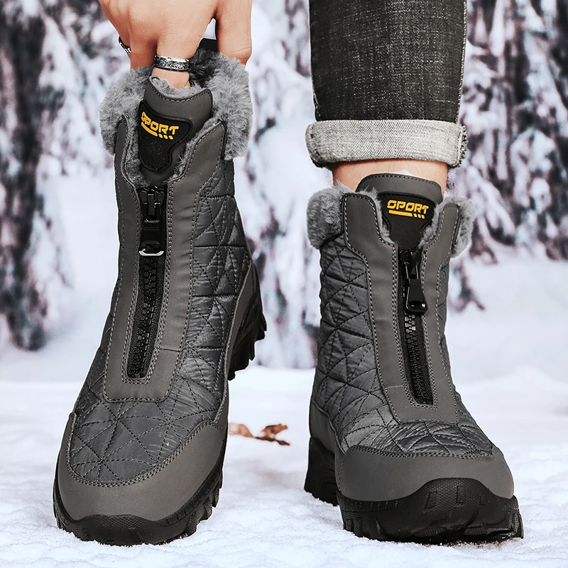 

Winter outdoor warm snow boots plush thickened Northeast large cotton shoes high-top zipper large size men's cotton boots