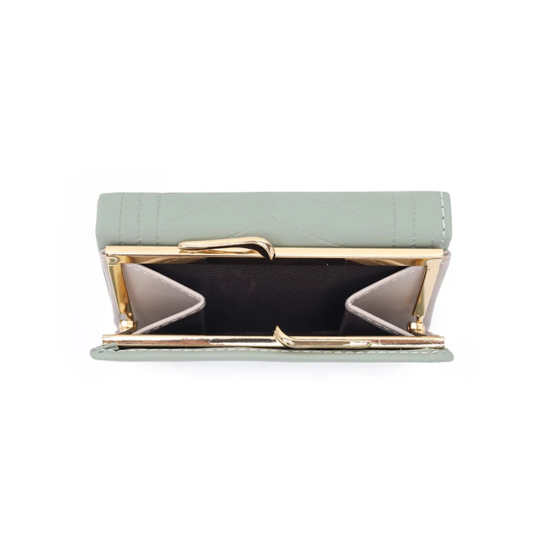Autumn and winter new women\'s short wallet Korean PU high texture iron frame diamond lattice small square bag simple everything