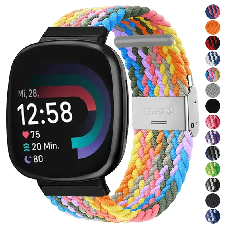 Braided Solo Loop Strap for Fitbit Versa 3 4 Band Adjustable Nylon Sport Watchband Bracelet for Fitbit Sense 2 Bands Watchband