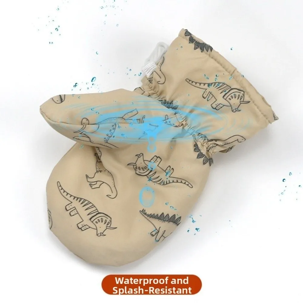 Waterproof Skiing Snow Gloves Windproof Warm Cartoon Dinosaur Print Mittens Thickened Fleece Non-slip Winter Gloves Unisex
