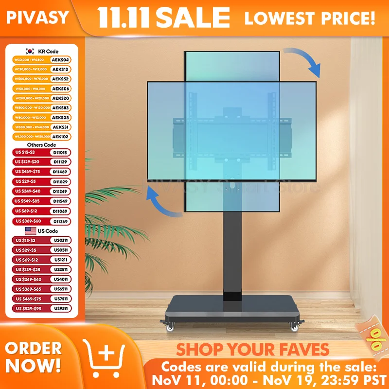 TV Mobile stand rotatable portrait landscape screen trolley for 32/42/50/55/65 inches live broadcast display rack with wheels