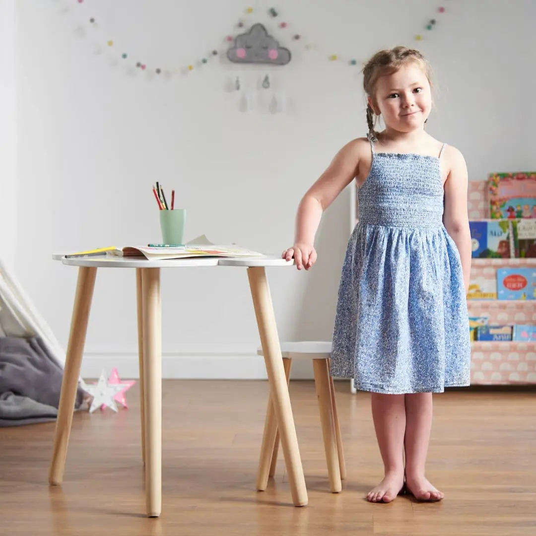 Cloud Wooden Children Table And Chair Set Writing Study Desk With Stool MDF