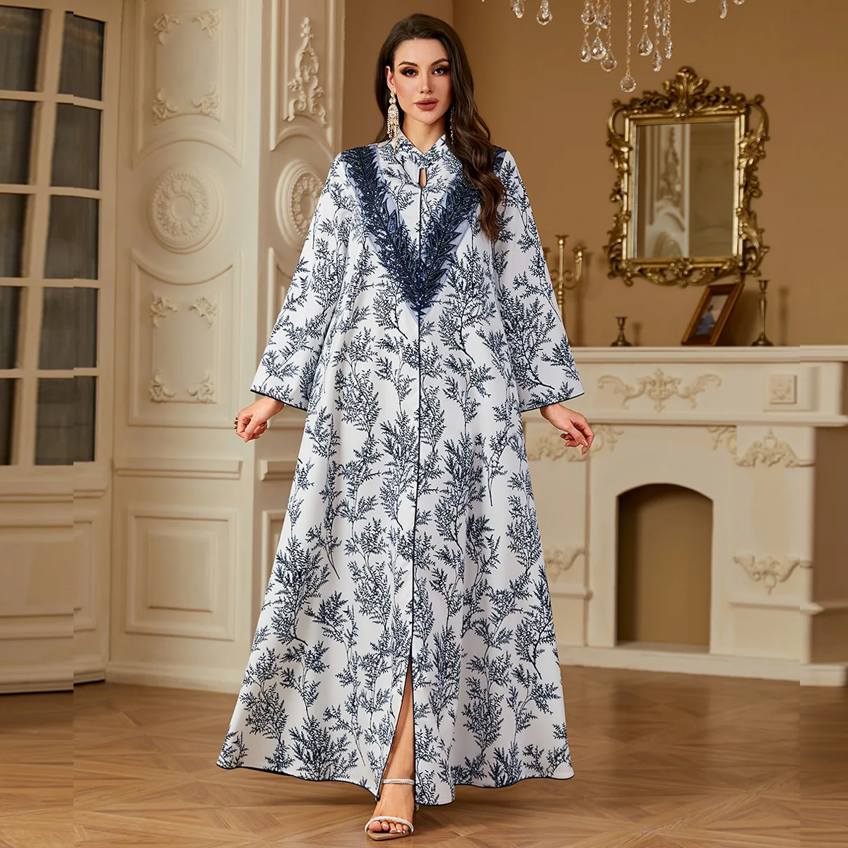 Abiti musulmani di Medio Oriente di nuova moda da donna alla moda eleganti stampati digitali a maniche lunghe alla caviglia abiti Abaya femminili