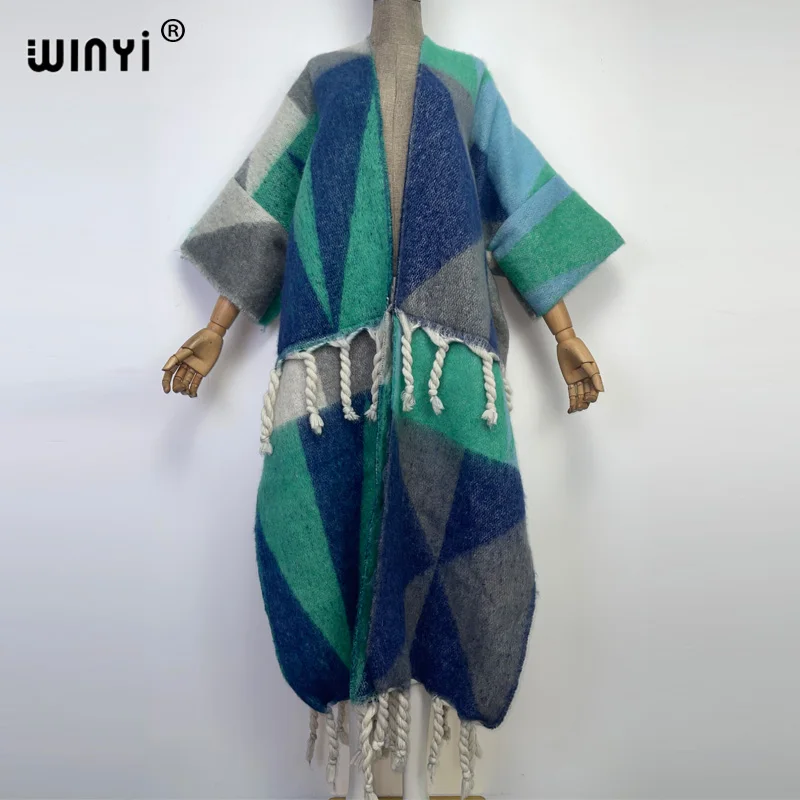 WINYI new Winter Women tassel Cardigan coat Loose Christmas dress robe longue Thick Warm free size Middle East Female Kaftan