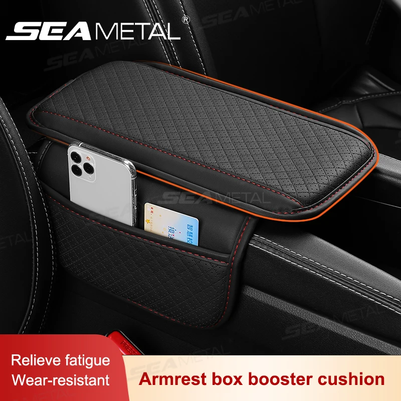 SEAMETAL Car Arm Rest Cover Cushion Wear-Resistant Center Console Box Protector Anti Slip Armrest Box Pad with Storage Pocket