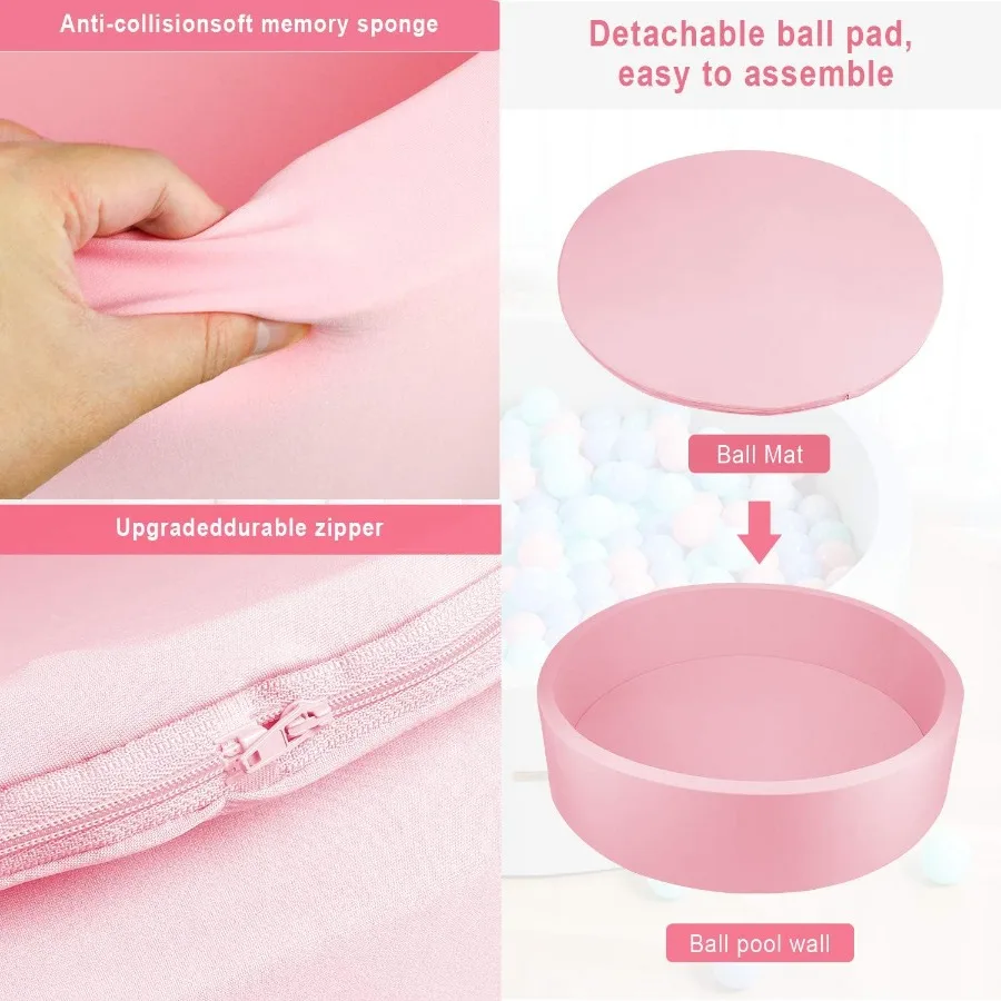 Pozzo per palline in schiuma morbida extra large da 51,2 x 11,8 pollici SENZA palline in spugna grande Piscina per palline rotonde per interni Box rotondo per bambini Rosa chiaro