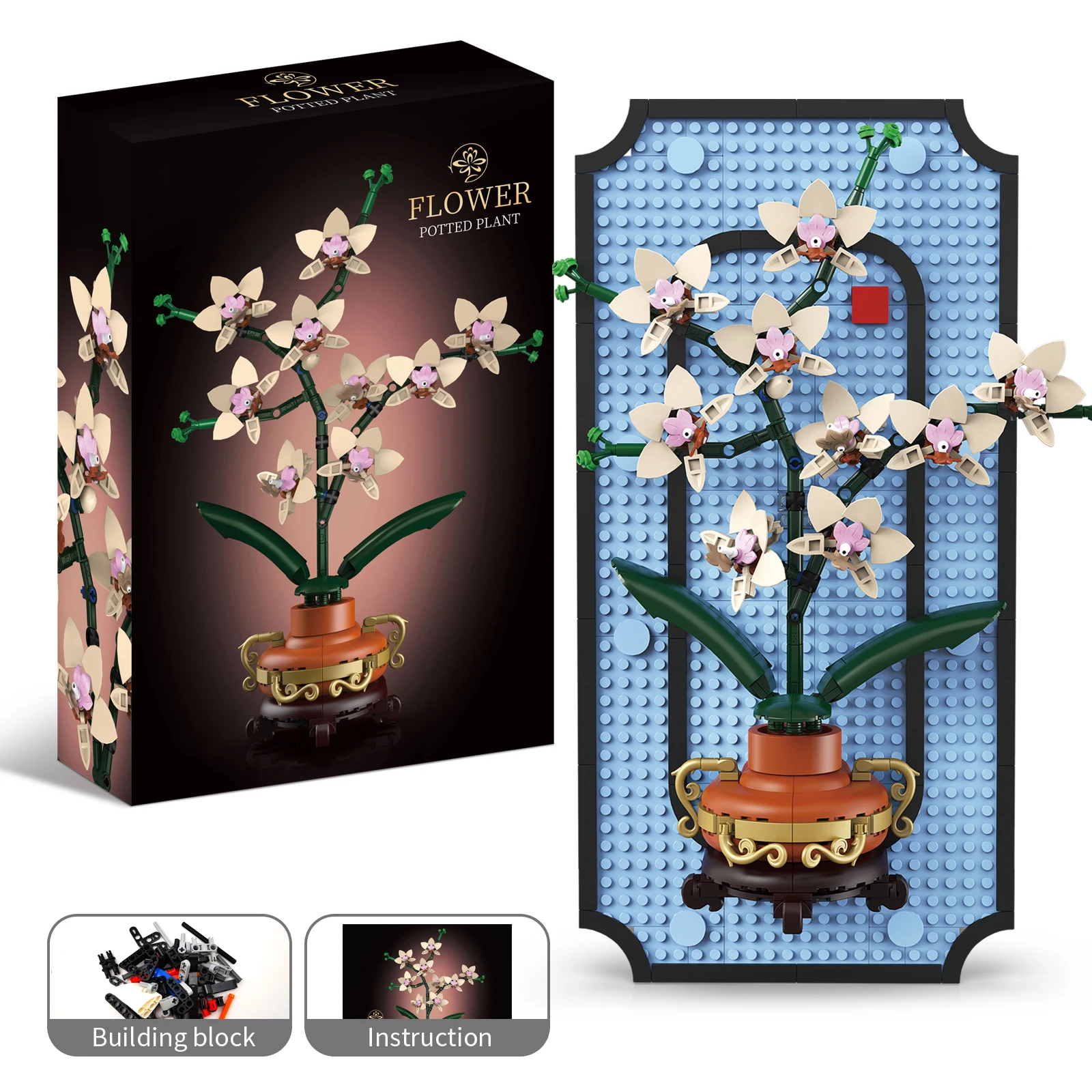 

Orchid Building Toy Set 3D Wall Art Frame Decor Botanical Collection Blocks Kit Home Office Wall Decoration Girl's Birthday Gift
