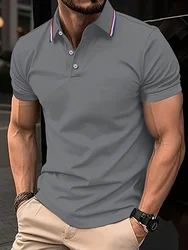Vintage Men's Short Sleeve Shirt Breathable Lapel Business Casual Polo Shirt Fashion Simple Design Men's Summer Comfortable Tops