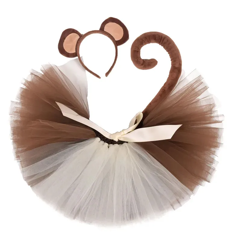

Kids Children Animal Costume Monkey Party Gift Headband Skirt Tail Bow Props Cosplay Halloween Carnival Birthday Headwear 1-*12Y