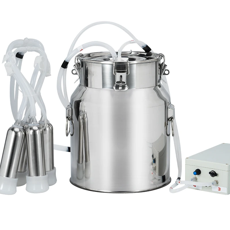 Rechargeable Battery 14L Pulse Milking Machine Cow Cattle Milking Machine With 4 Suction Heads for Dairy Farms