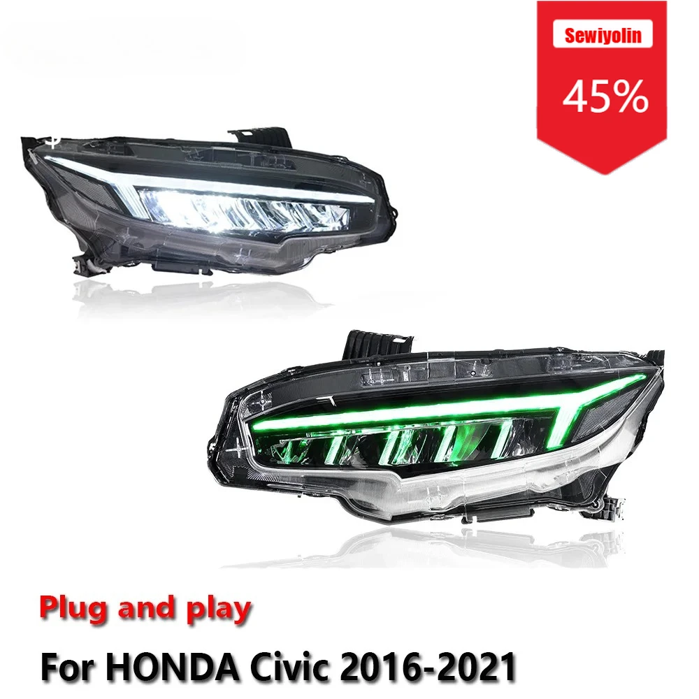 

Sewiyolin Car LED Headlight Assemblies For HONDA Civic 2016-2021 Fog DRL Brake Turn Signal Lamp Plug and Play