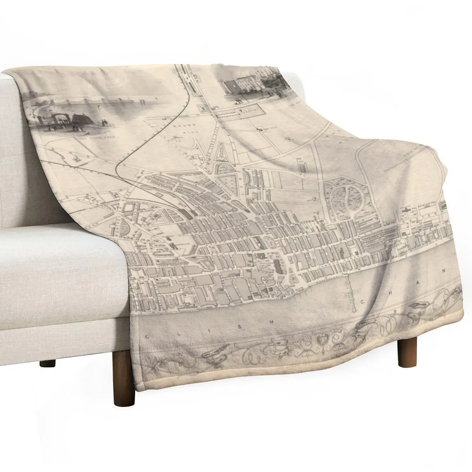 Old Brighton UK Map (1851) Vintage Southern England City Atlas Throw Blanket blankets and throws Custom Bed covers Blankets