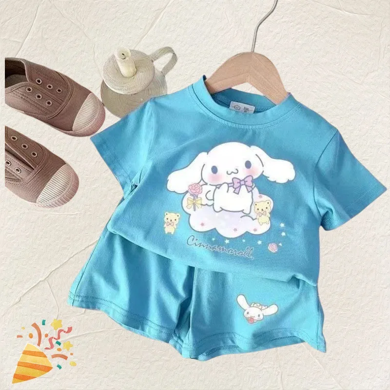 Sanrio Kuromi Kids Cinnamoroll Cartoon t-shirt Top con pantaloncini Set Cute My Melody Girls Boys Summer Short sleeves 2 pezzi Outfits