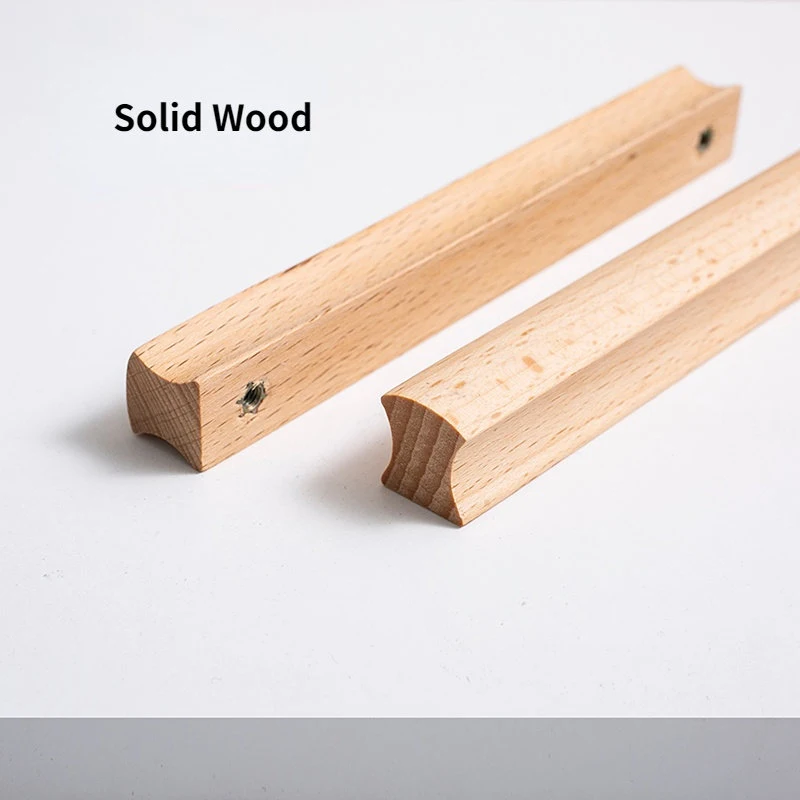 Manija de madera maciza Natural para muebles, tiradores de puerta de armario de cocina, tiradores de cajón, herrajes de madera de haya