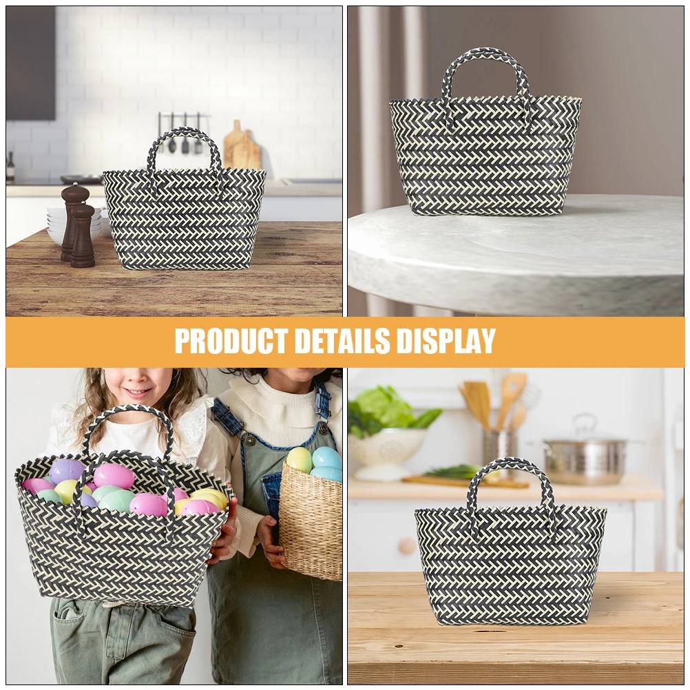 

2Pcs Hand Woven Storage Basket Large Capacity Sturdy Handle Portable Household Organizer for Fruits Vegetables Sundries Desktop