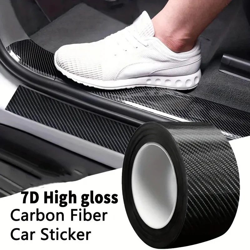 7D High gloss Carbon fiber silver Car Film Car Sticker, DIY Paste Protector Strip for Auto Door Entry Pedal and Side Mirror