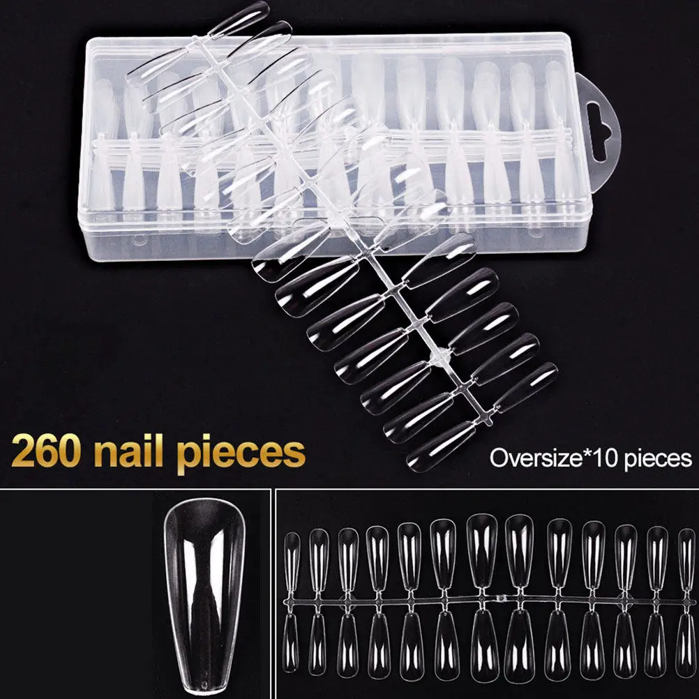 1Set Transparent False Nails Skin Tone Long Ballet Trapezoidal Nail Tips Easy Apply Artificial Fingernails for Party