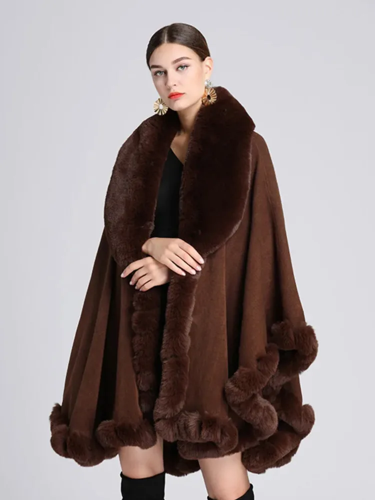 

New In 2025 Imitation Rabbit Fur Cape Women Winter Clothing Thick Warm Ponchos Female Shawl Cloak Cardigan Loose Long Coats