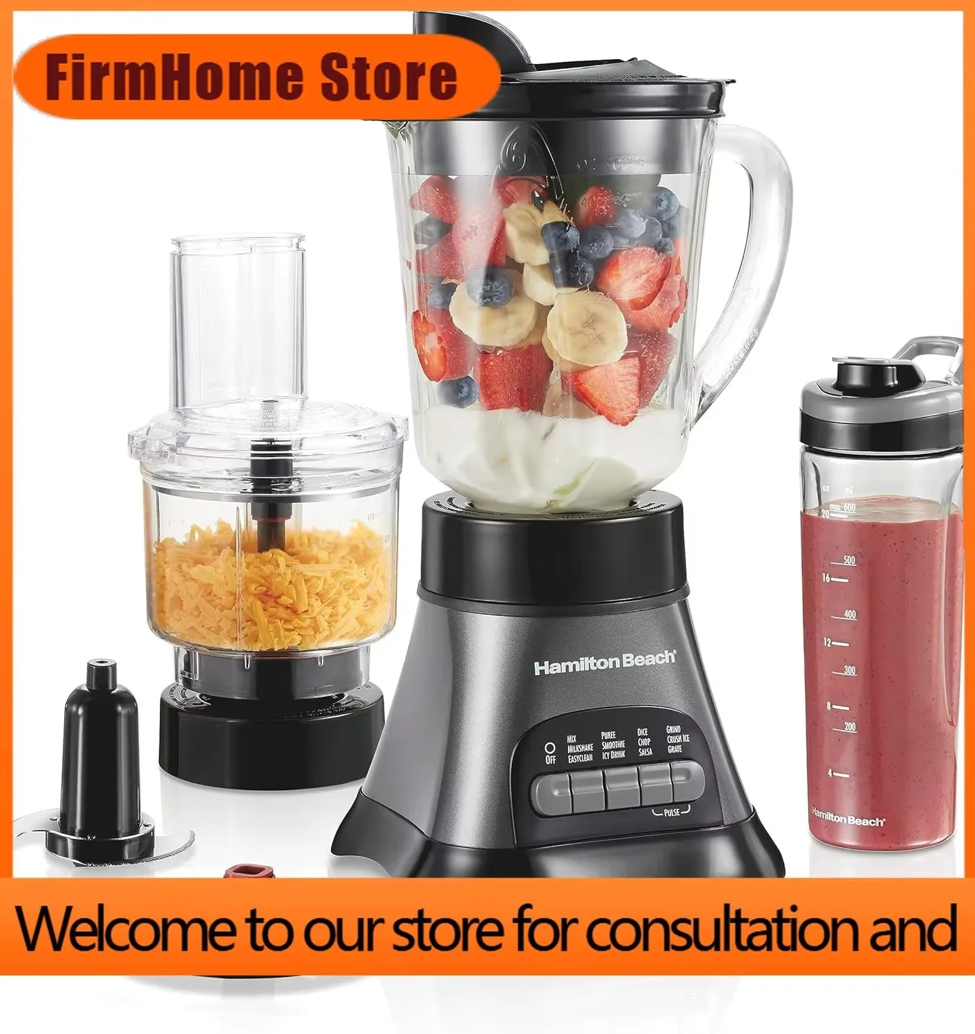 FirmHome StoreBlender And Food Processor Combo – 40oz Glass Jar, Portable Travel Cup, 3-Cup Electric Food Chopper, 700W – Gray/B